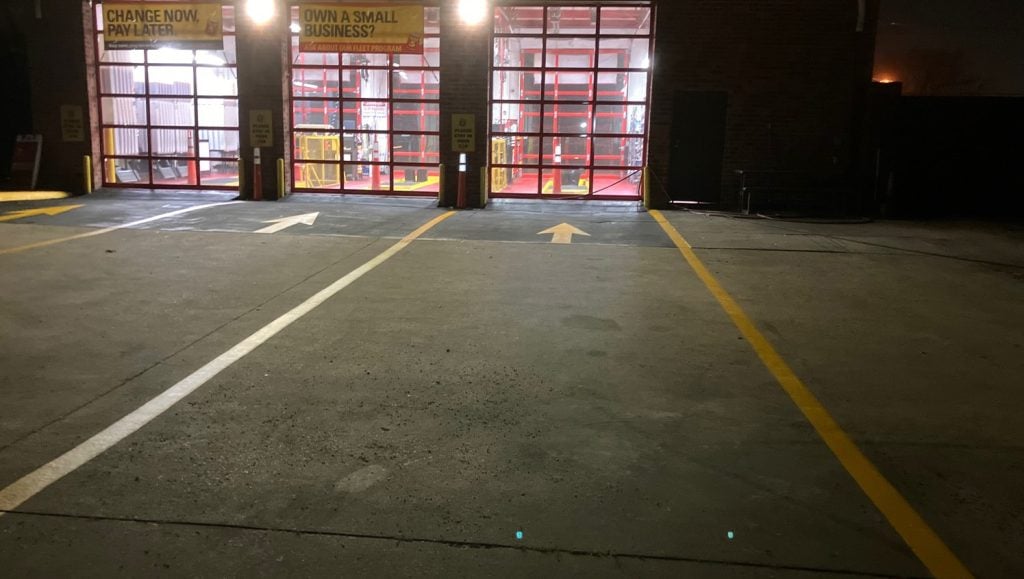 front view of Take 5 Oil Change parking lot freshly painted