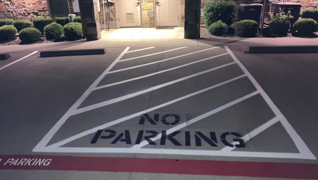 no parking line markings freshly painted for St. Claire Dental Office parking lot