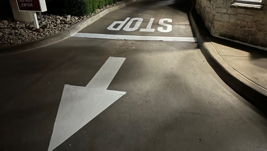 white line markings for IN-N-OUT Burger parking lot