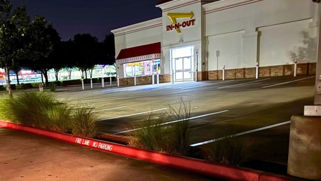freshly painted fire lane markings for In-N-Out Burger