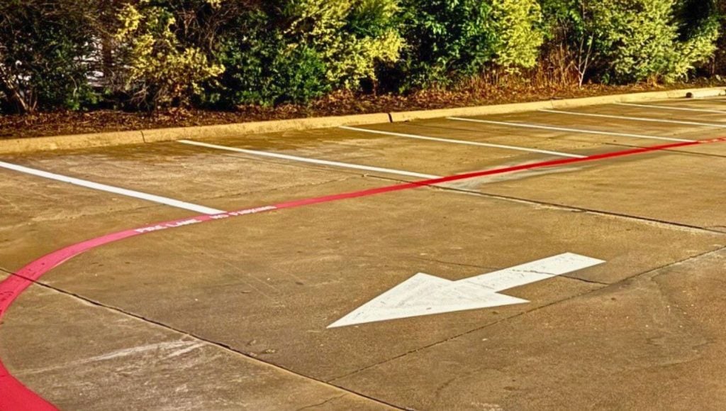 line markings freshly painted for In-N-Out Burger parking lot