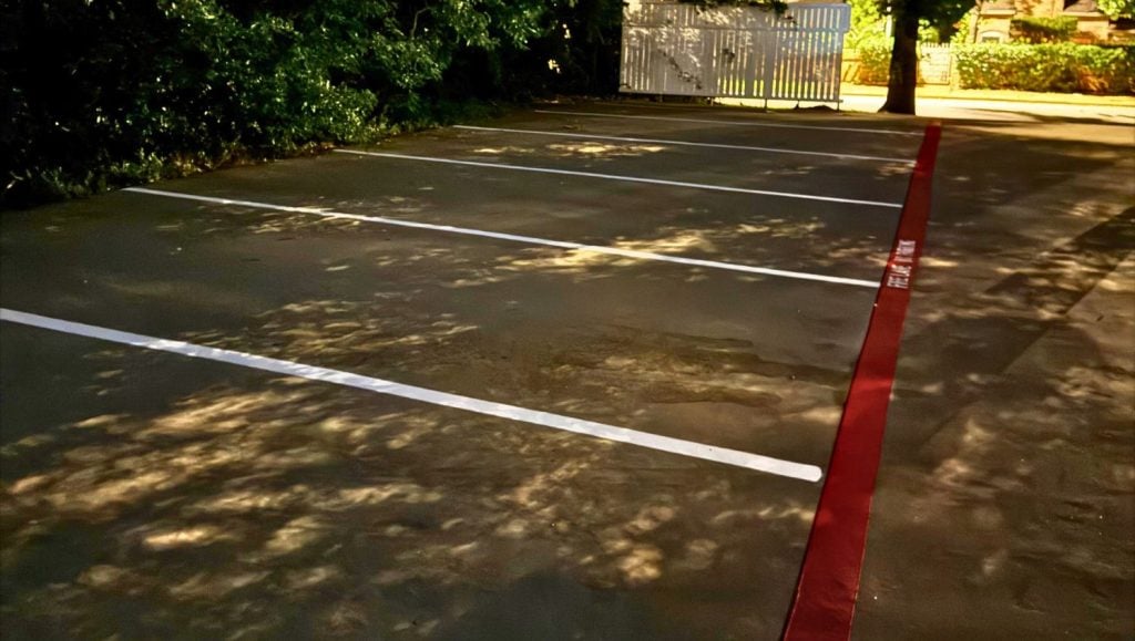 parking spots freshly painted for Creature Comfort Animal Clinic