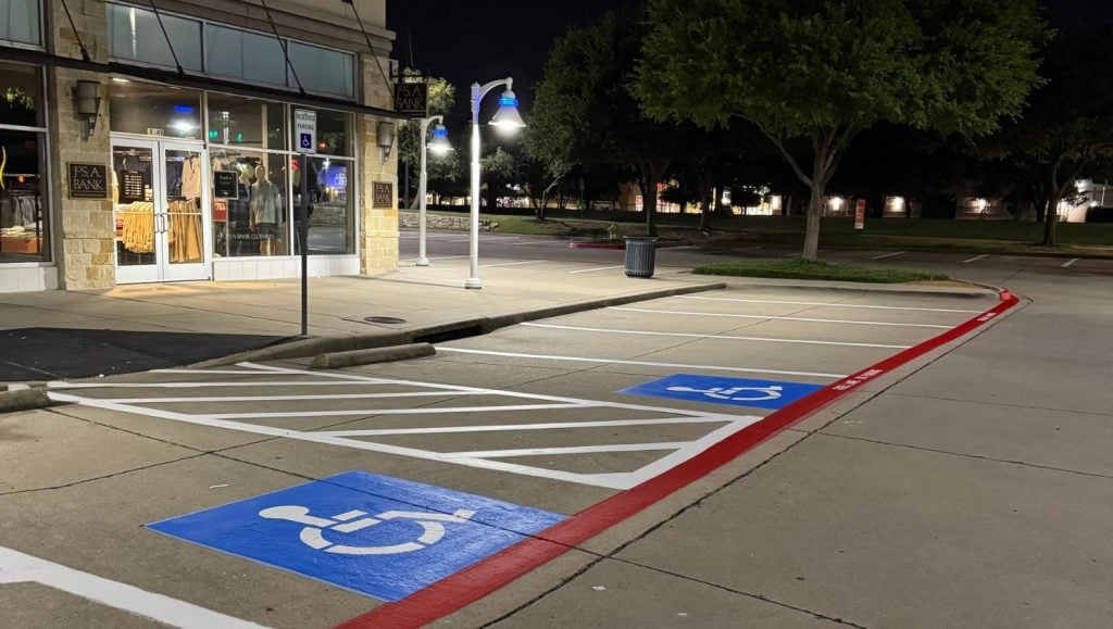 ada compliance parking spots freshly painted for Market at Preston Ridge parking lot