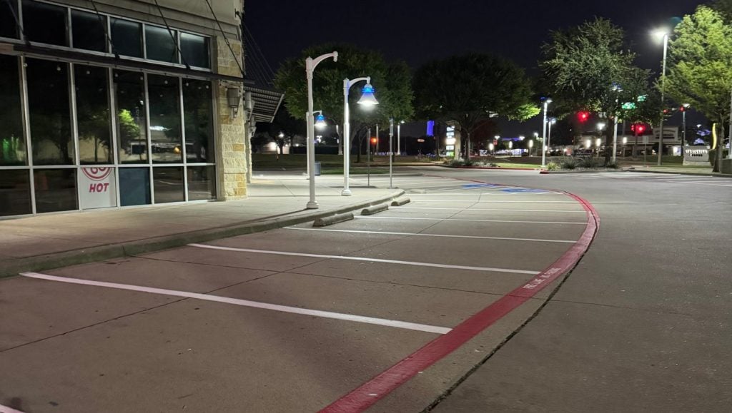 parking spots freshly painted for Market at Preston Ridge parking lot