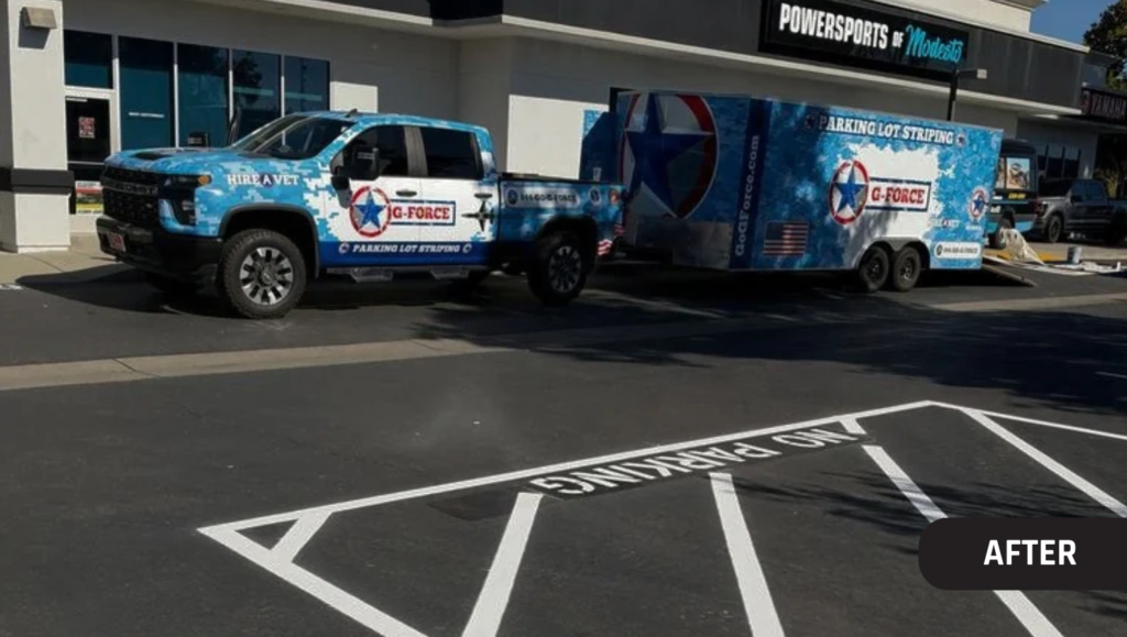 After Parking Lot Restriping Job for Powersports of Modesto in Modesto, CA
