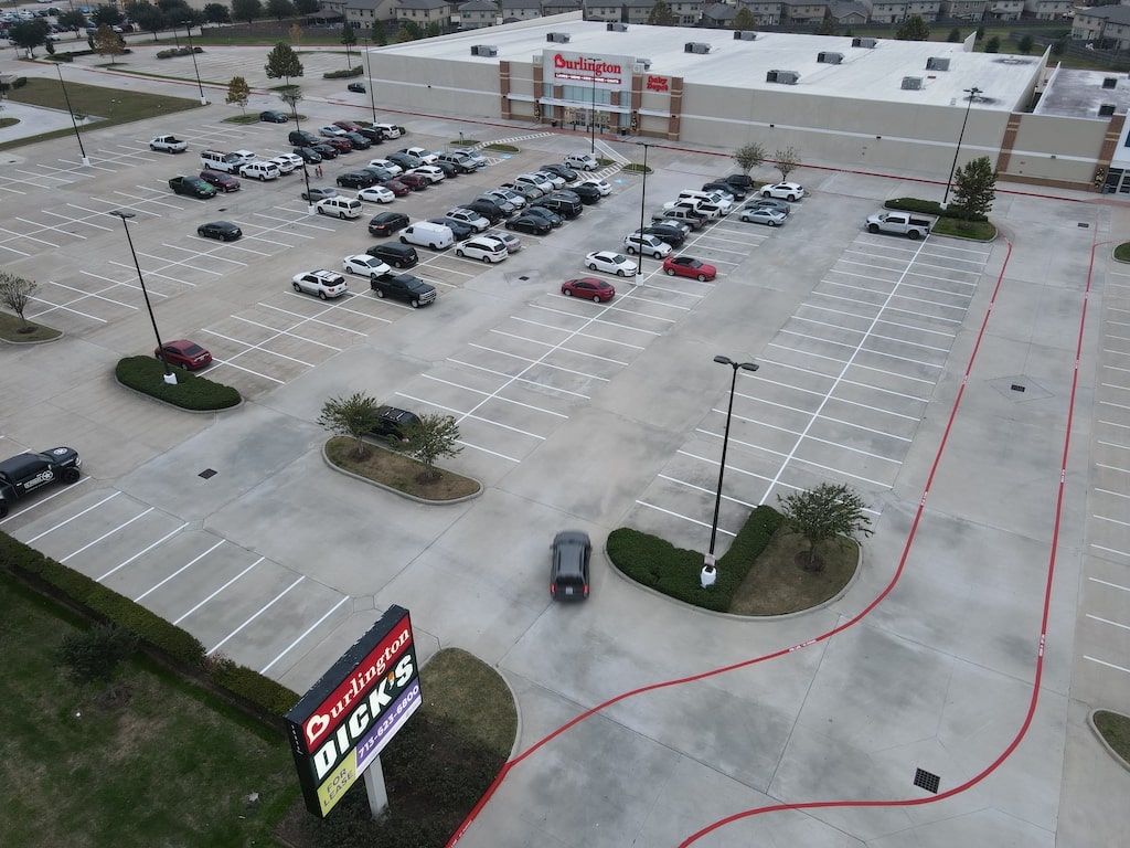 Overhead view of Burlington new in-use parking lot