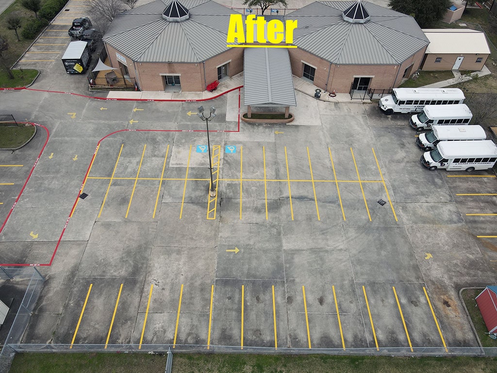 after photo of Silver Star Academy’s new striped parking lot
