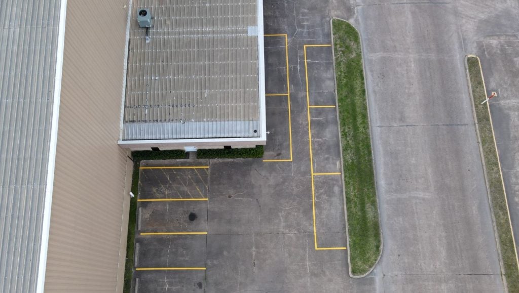 parking lot lines freshly painted for DSI parking lot