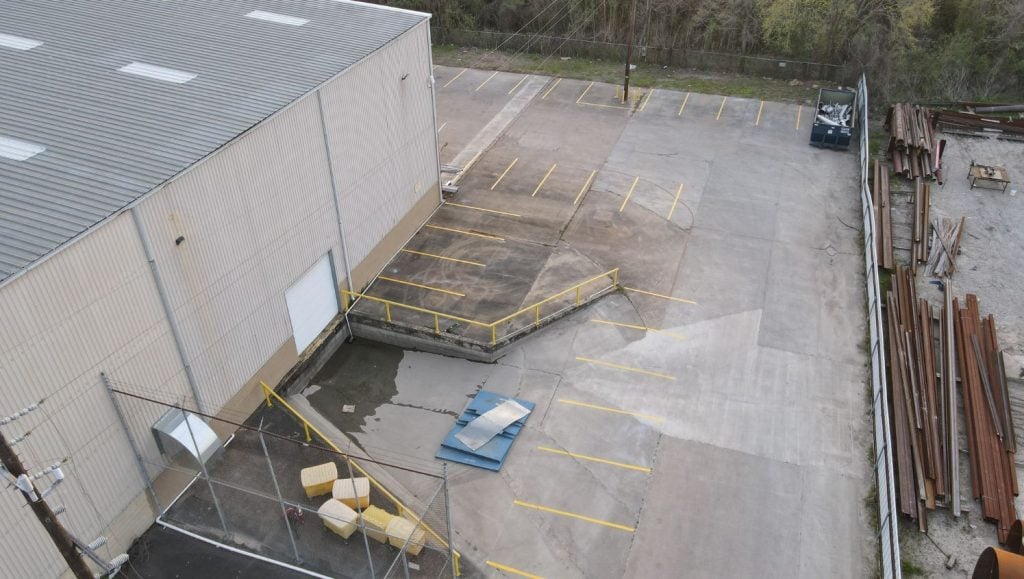 DSI parking lot freshly painted aerial view