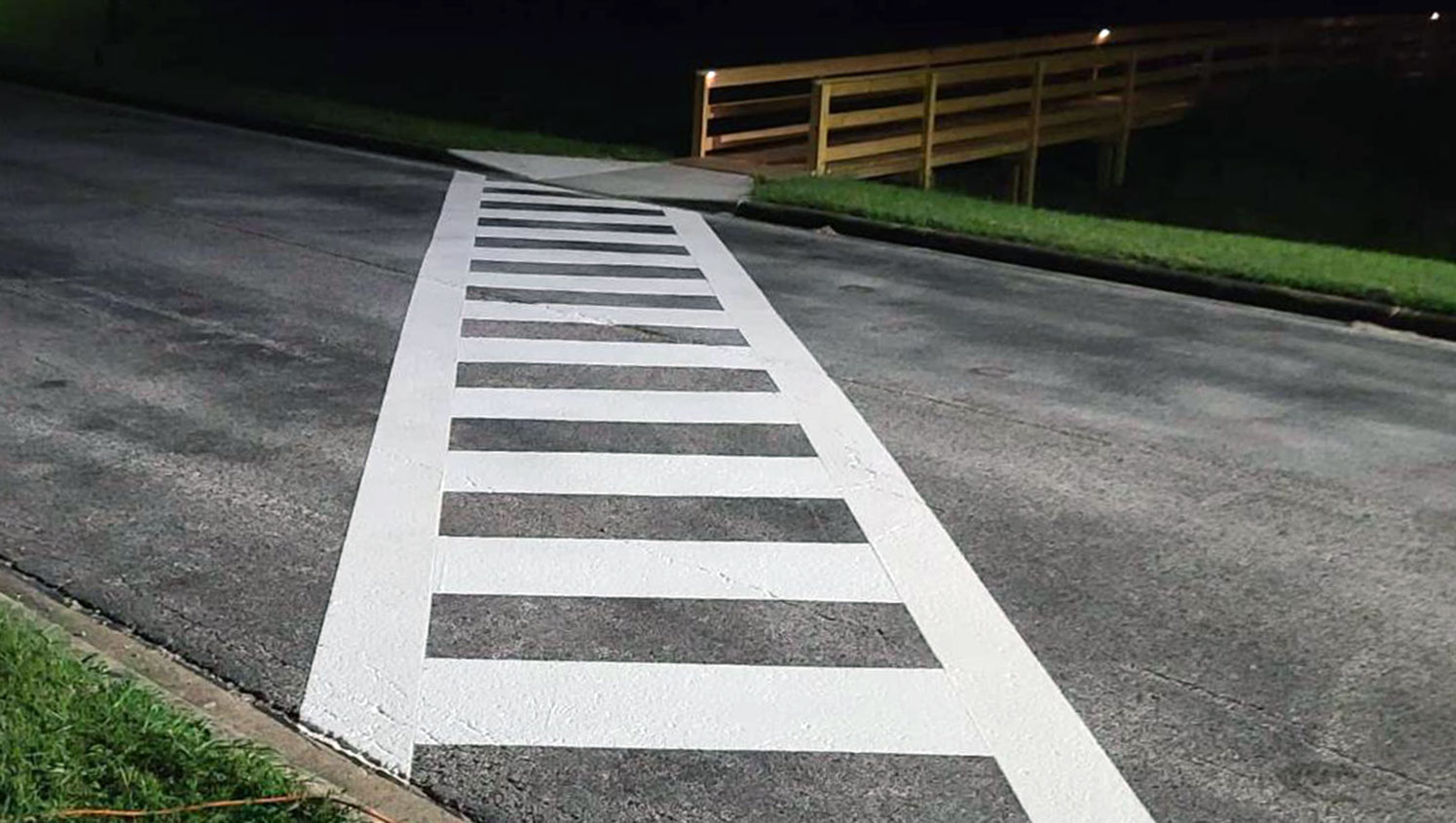 freshly striped thermoplastic crosswalk at The University of Houston-Clear Lake