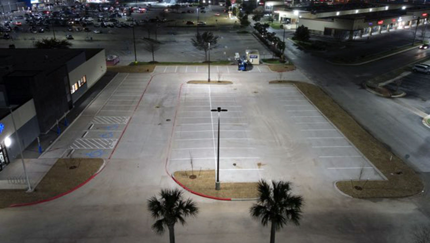 new striped parking lot