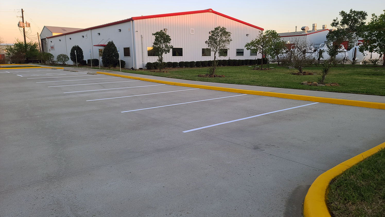 repainted curbing and parking spaces