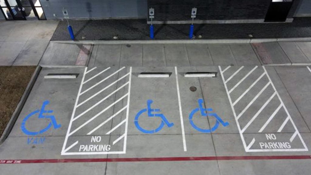 new striped parking lot