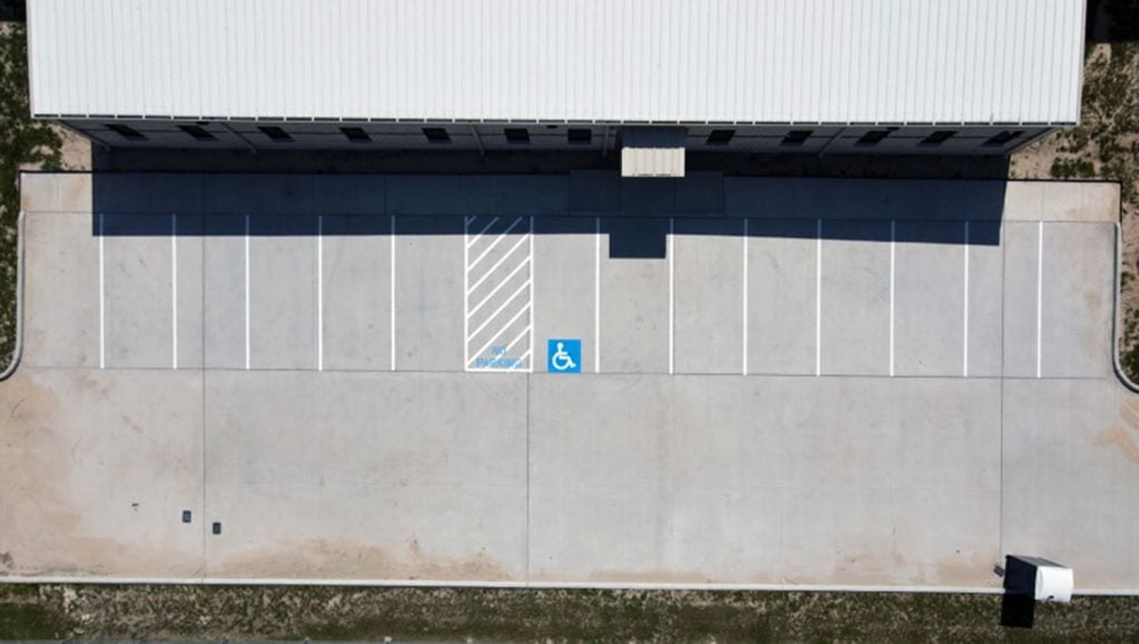 above angle of newly striped parking lot
