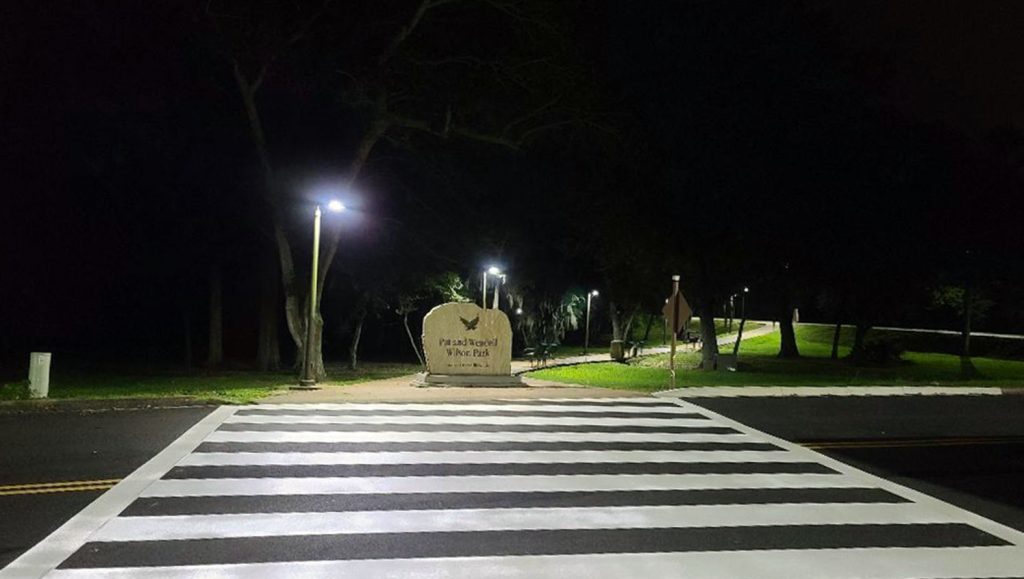 freshly striped thermoplastic crosswalk at The University of Houston-Clear Lake
