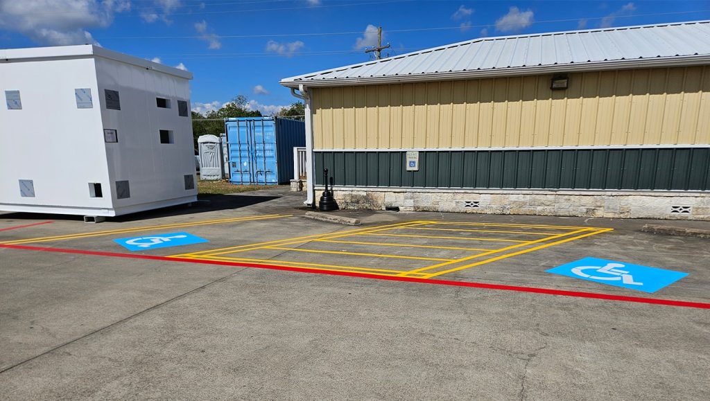 fire lane markings freshly painted for Parkline, Inc. parking lot