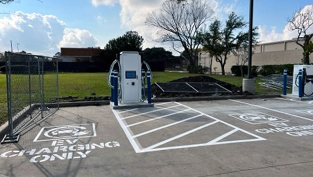 newly striped ev charging station stalls