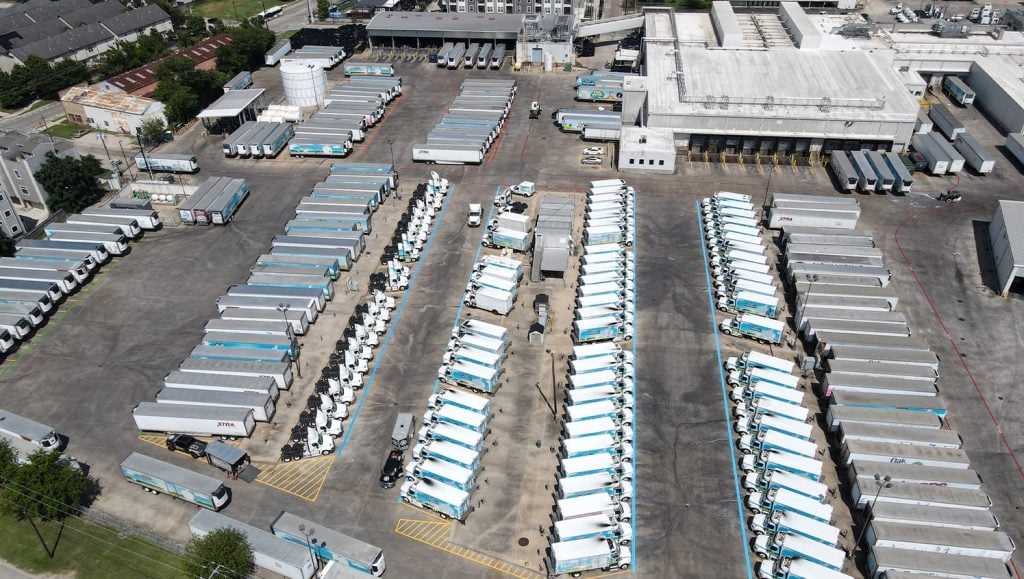 aerial view of oak farms parking lot with fire lane markings