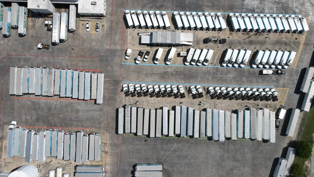 aerial view of oak farms parking lot