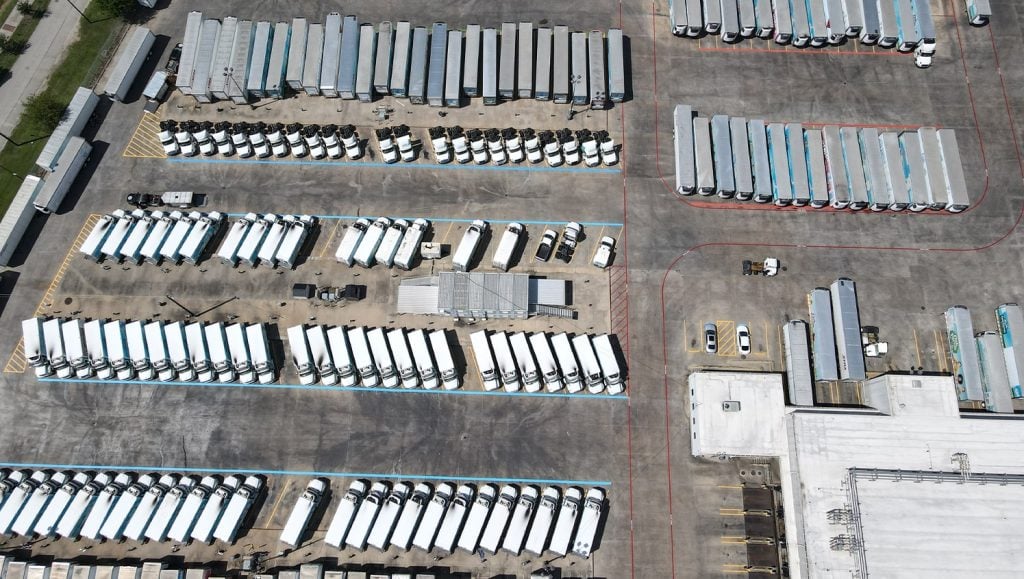 aerial view of oak farms parking lot with freshly painted lines
