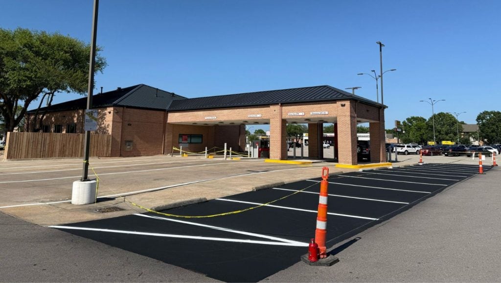 close-up of BKT Construction parking lot freshly painted