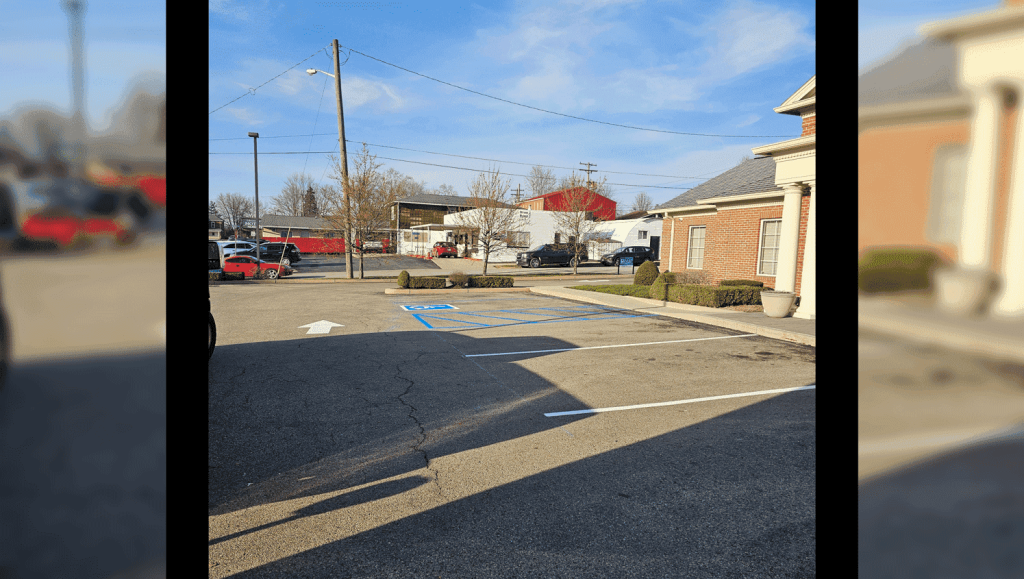 before view of parking lot striping in Liberty, IN