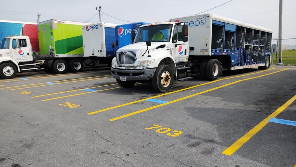re-striped dock lines at a Pepsi distribution center in Seymour, IN
