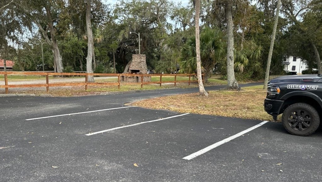 parking spots freshly painted for Dignity Memorial Funeral Home