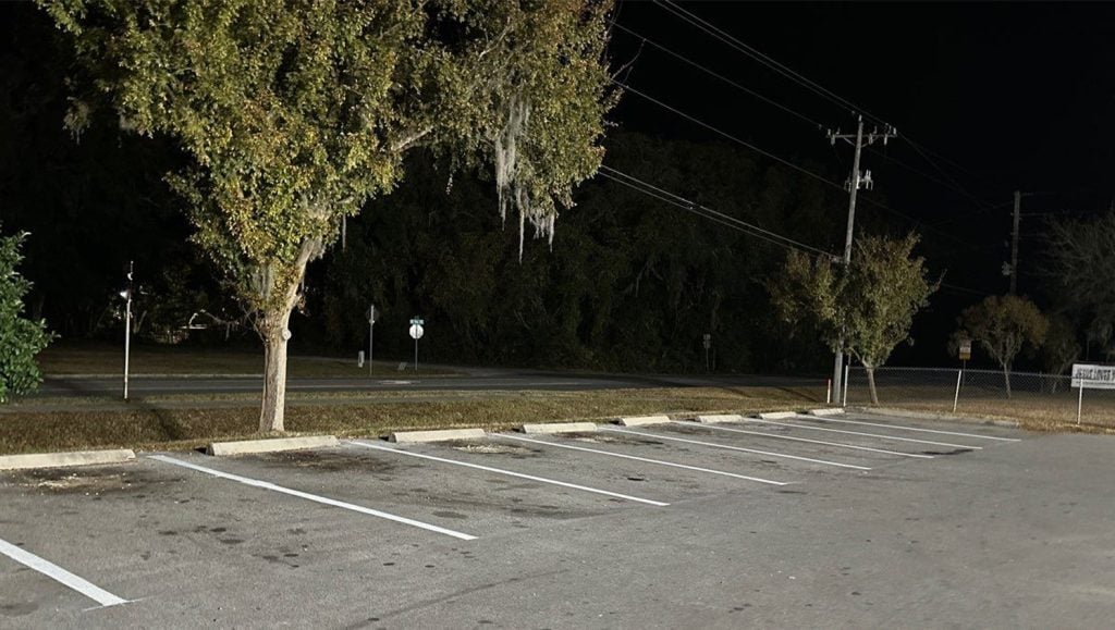 Dollar General parking lot with freshly painted parking spots