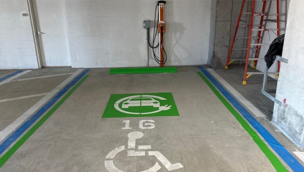 front view of freshly painted parking spots for Florida Pave and Azure Condos