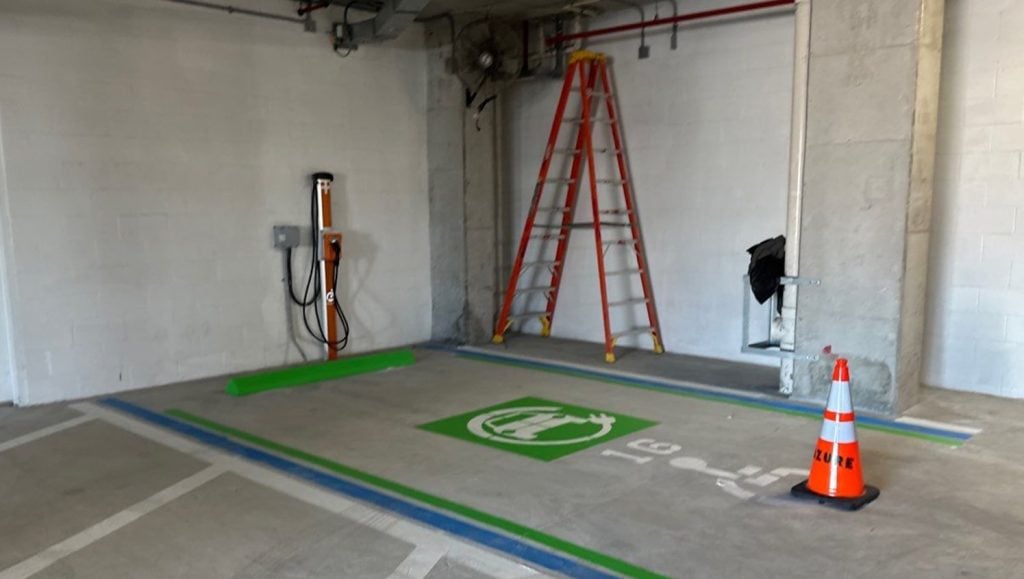 close-up of ev charging markings on parking spot for Florida Pave and Azure Condos