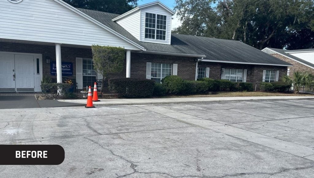 Marand Builders and Brooks Rehabilitation parking lot before it was freshly painted