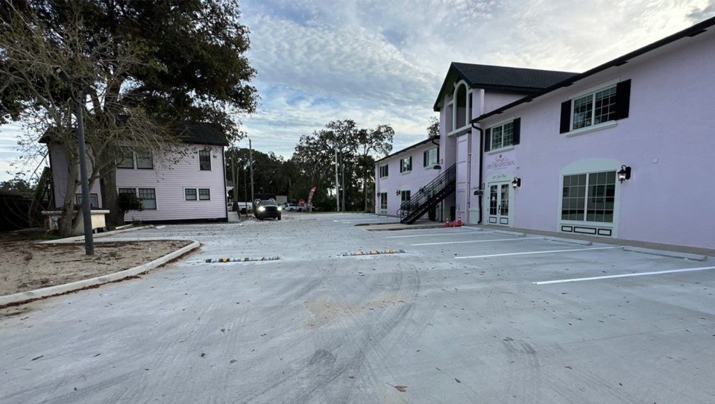 Castle Bay Parking Lot with freshly painted line markings