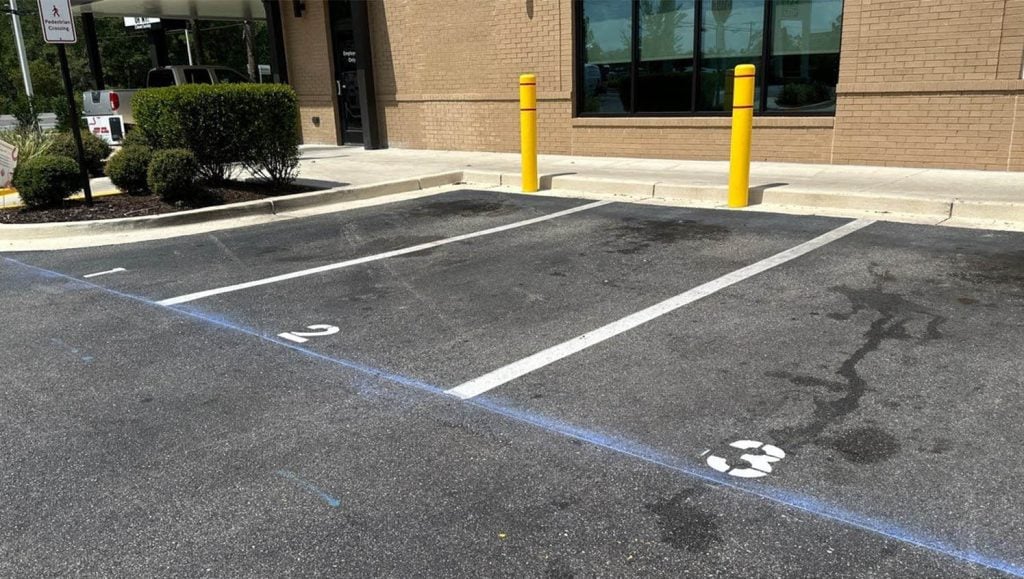 front view of Chic-Fil-A parking lot freshly painted