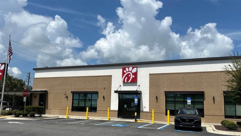 freshly painted parking spots for Chic-Fil-A parking lot