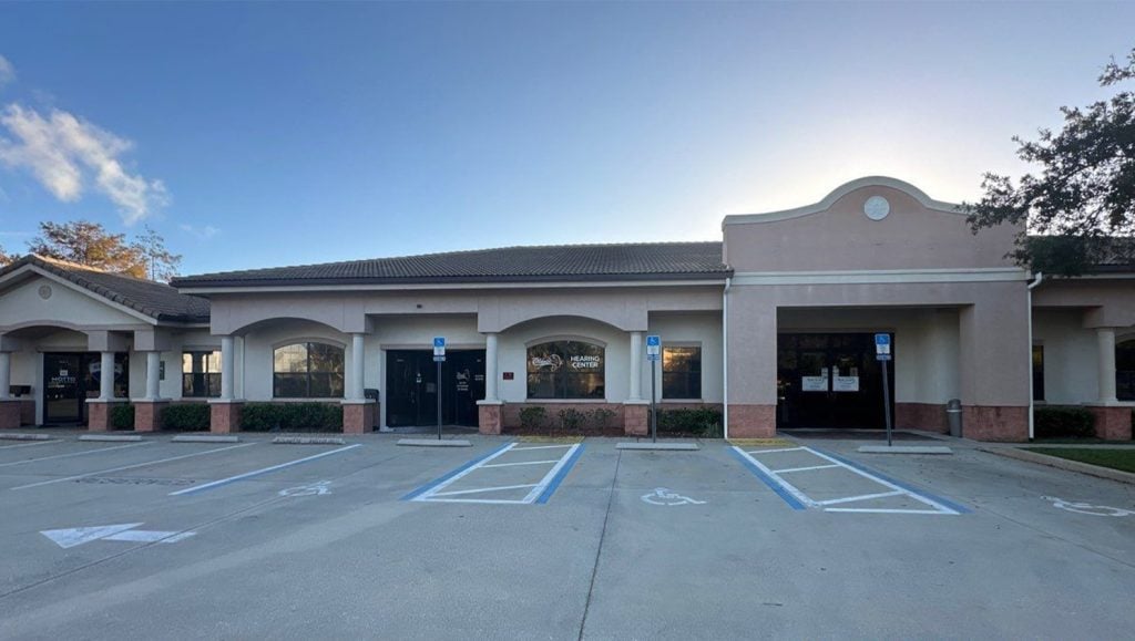 front view of Aza Health Plaz with freshly painted parking spots