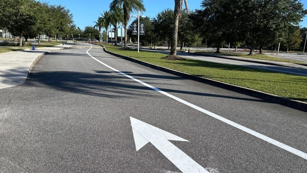 freshly painted line markings for Celebration Church parking lot