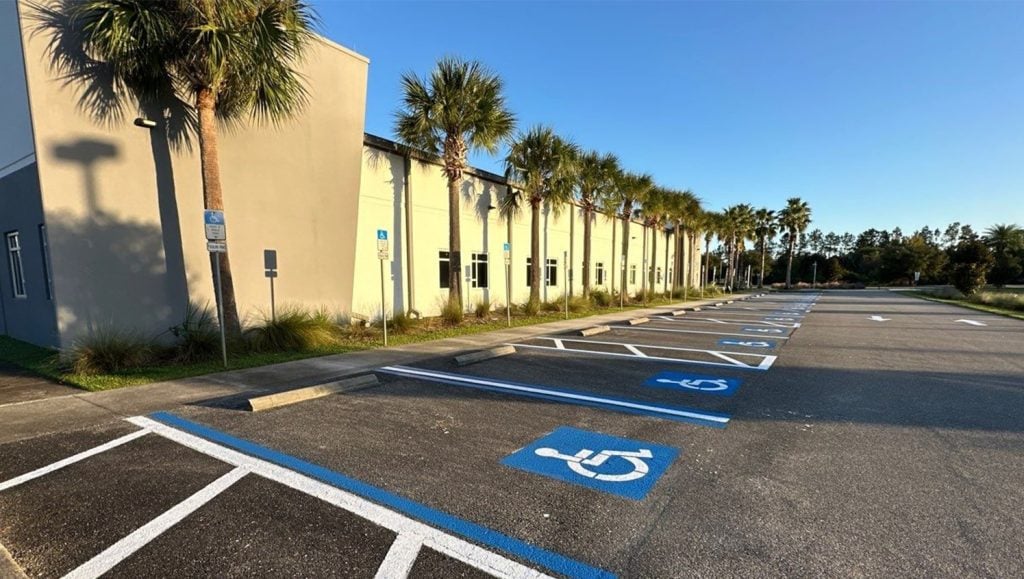 yield freshly painted on Celebration Church parking lot