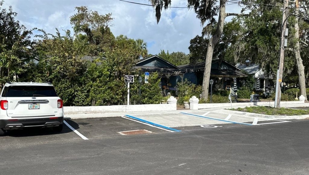 parking stops freshly painted for City of Fernandina Beach