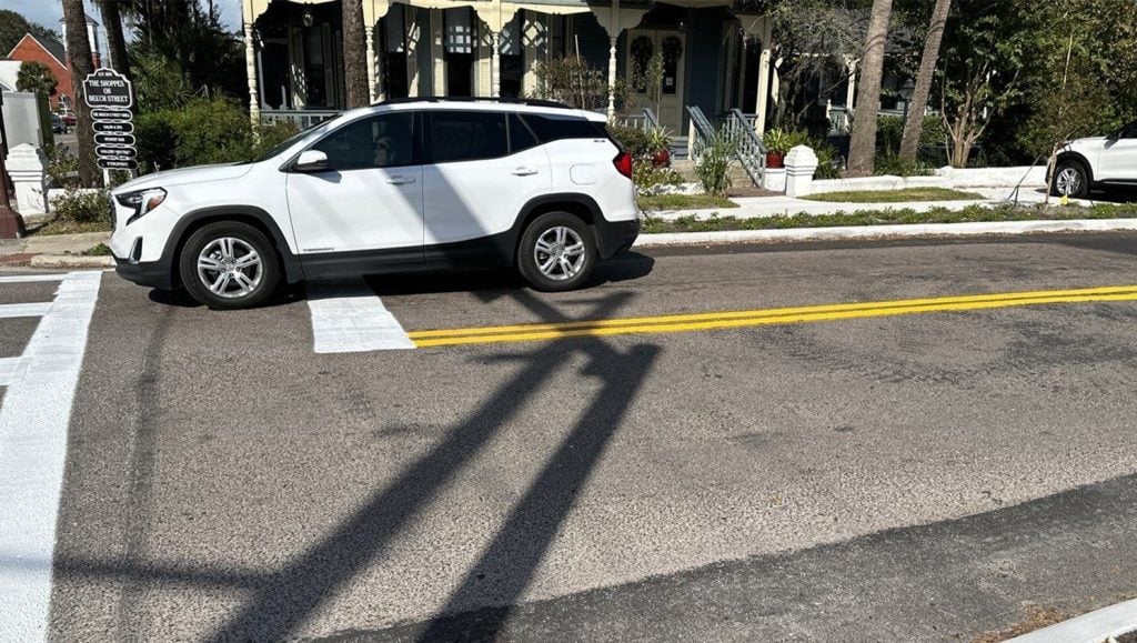 line striping freshly painted for City of Fernandina Beach parking lot