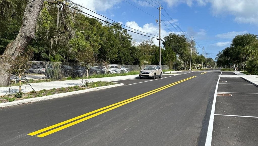 close-up of freshly painted line markings for City of Fernandina Beach