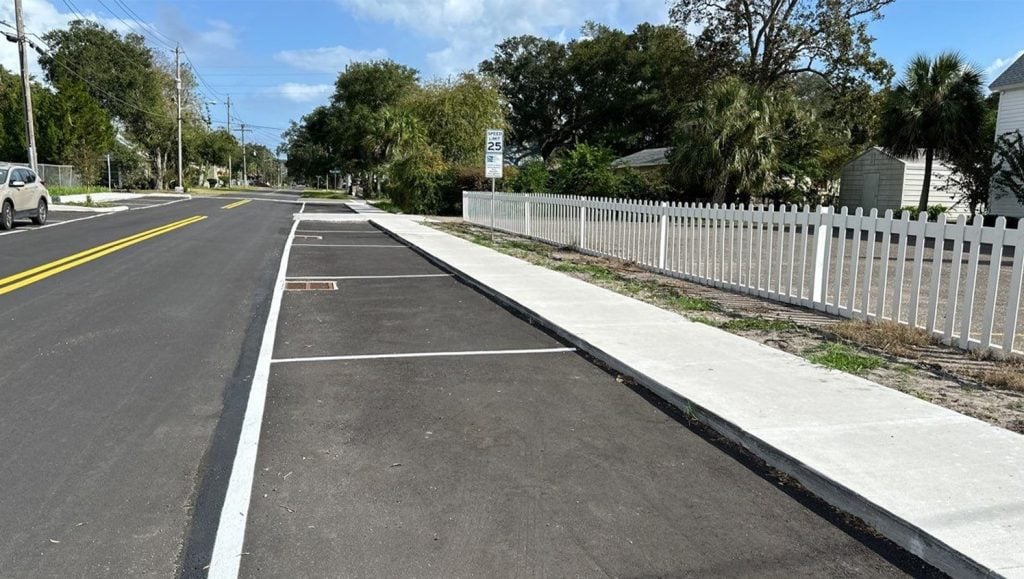 City of Fernandina Beach pavement with freshly painted line markings