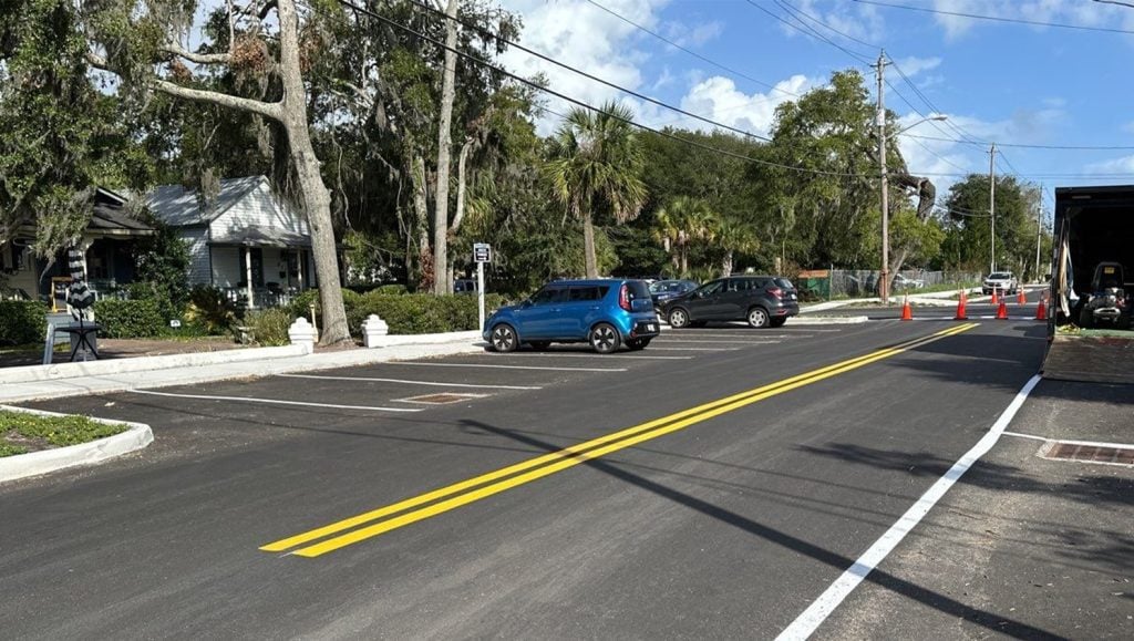 line markings freshly painted for City of Fernandina Beach parking lot