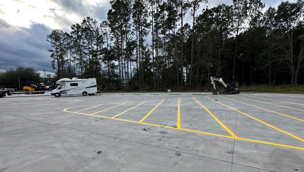 parking lot freshly painted for Parker's Kitchen parking lot