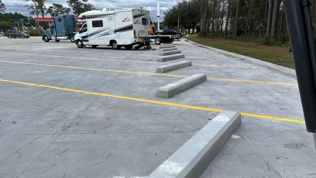 close-up of parking spots freshly painted for Parker's Kitchen