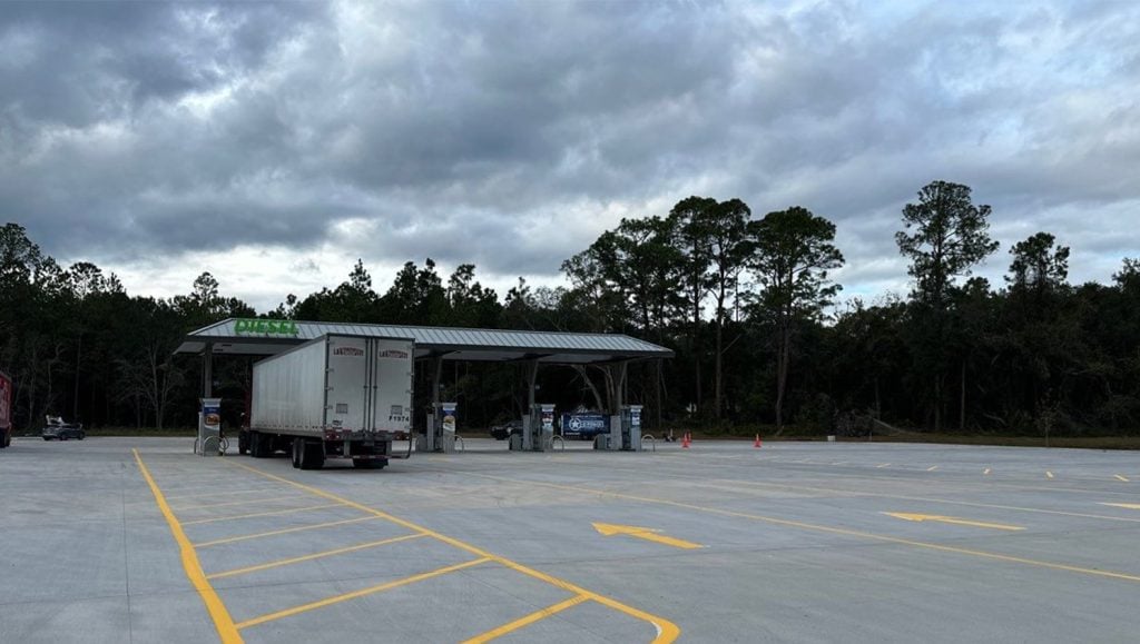 Parker's Kitchen parking lot with freshly painted line markings