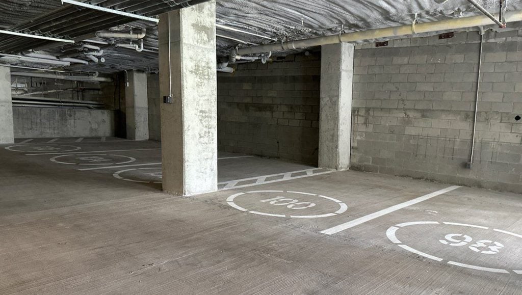 freshly line markings for Rabren Construction parking garage