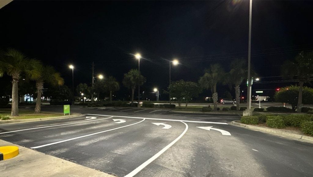 Regions Bank freshly painted parking lot
