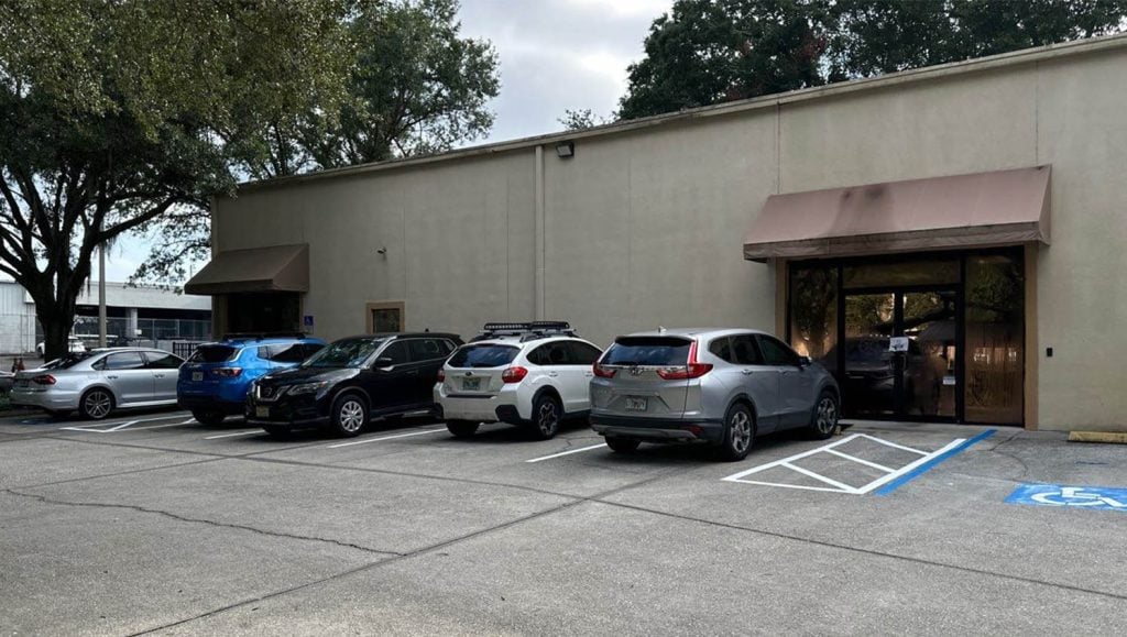side view of Lakeview Health Center parking lot