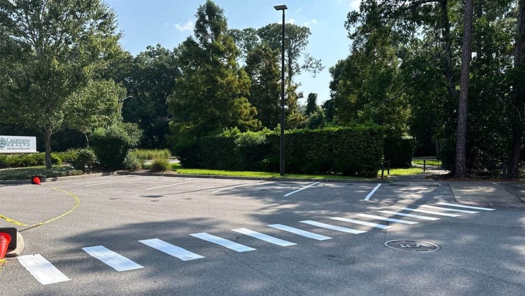 freshly painted parking spots for Lakeview Health Center parking lot